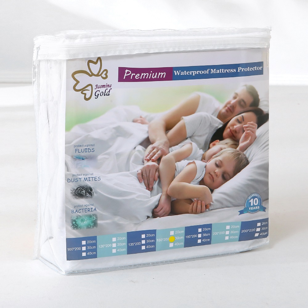 MDPE+Nylon Cooling Fiber Knitted Jersey Fabric Laminated with TPU Waterproof Fabric Mattress Protector · Full Polyester Knitted Fabric Laminated with TPU Waterproof Layer Bed Skirt — Cooling Comfort, 