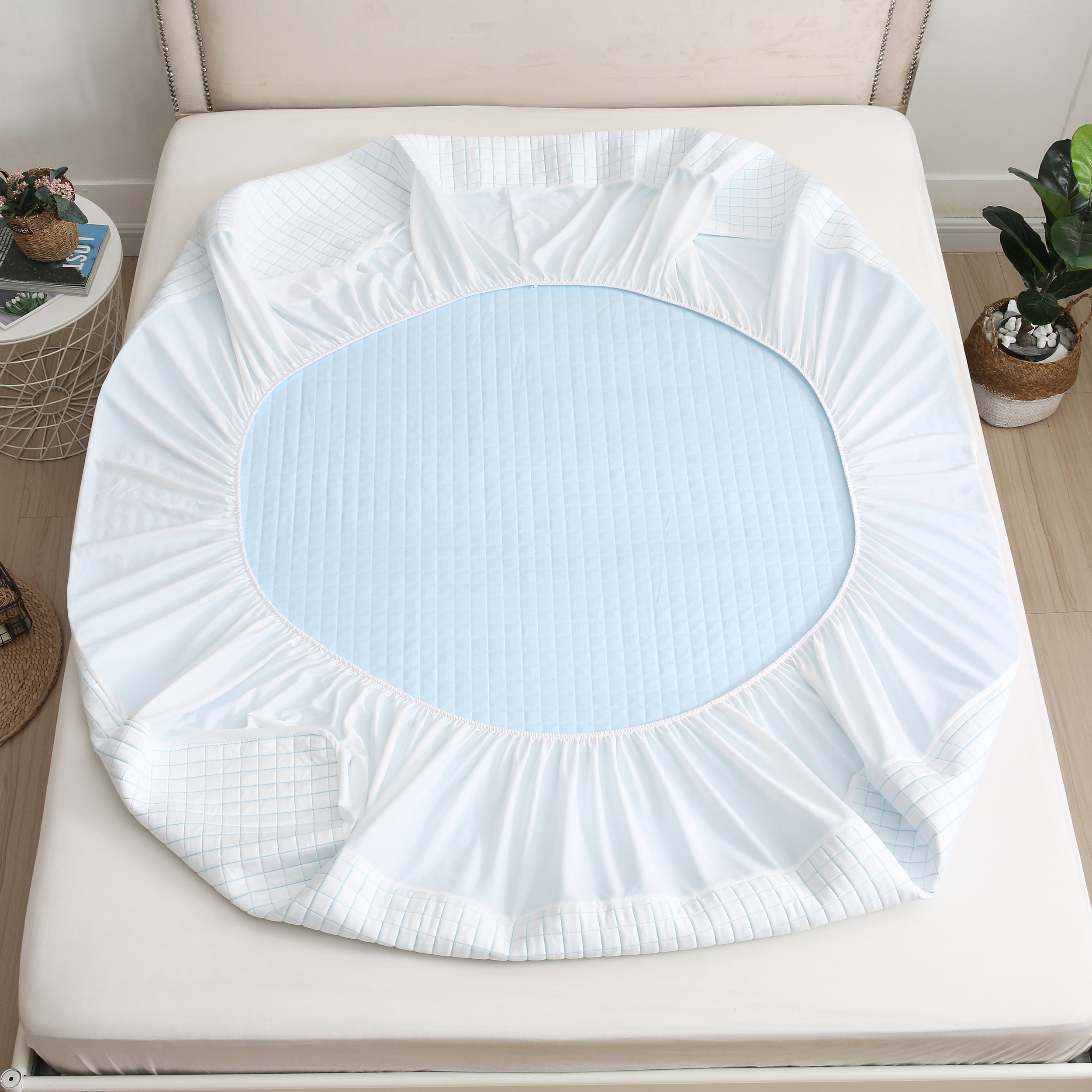 Premium HDPE Cooling Jacquard Waterproof Mattress Protectors, Full Wrap Skirt Guard Against Spills & Dust Mites, Machine Washable