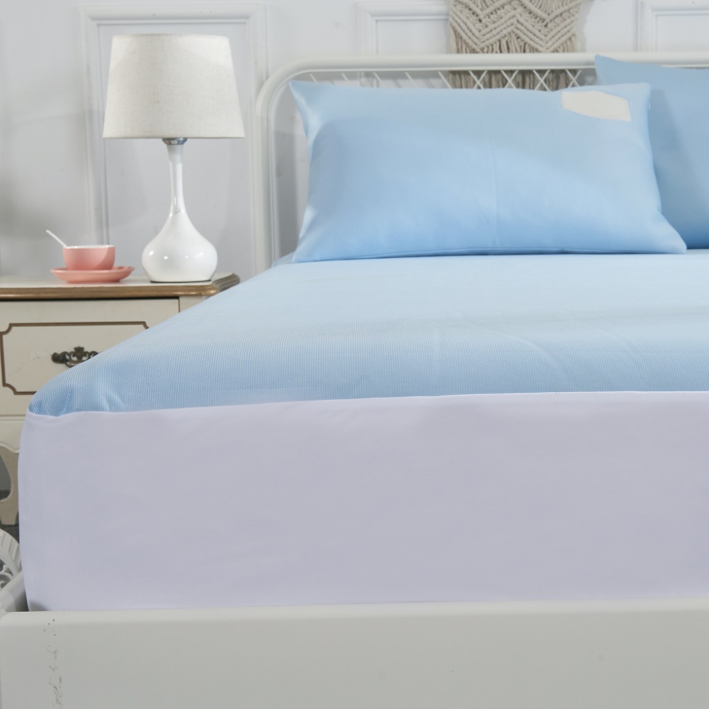 JRX-1012 Blue Stripe Nylon Cooling Knitted Jersey Fabric Laminated with TPU Waterproof Mattress Protector 