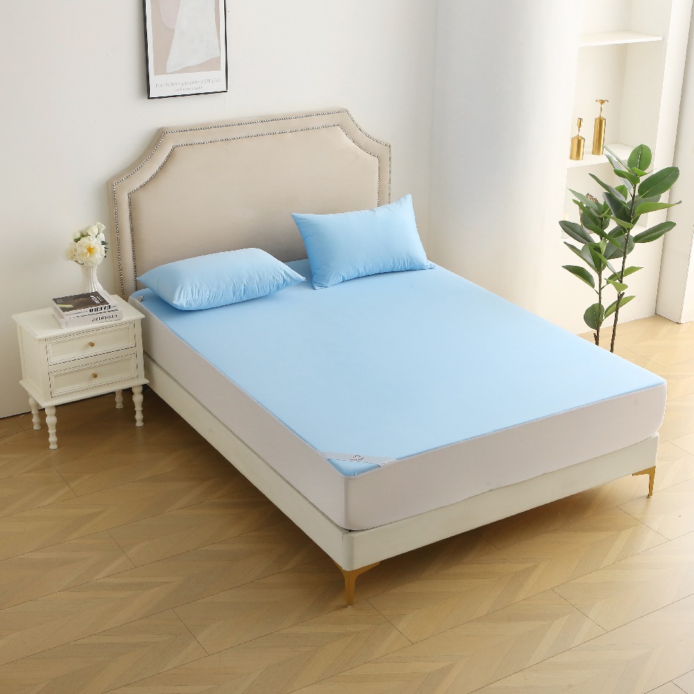 JRX-1010 Sky Blue Nylon Cooling Knitted Jersey Fabric Laminated with TPU Waterproof Mattress Protector 