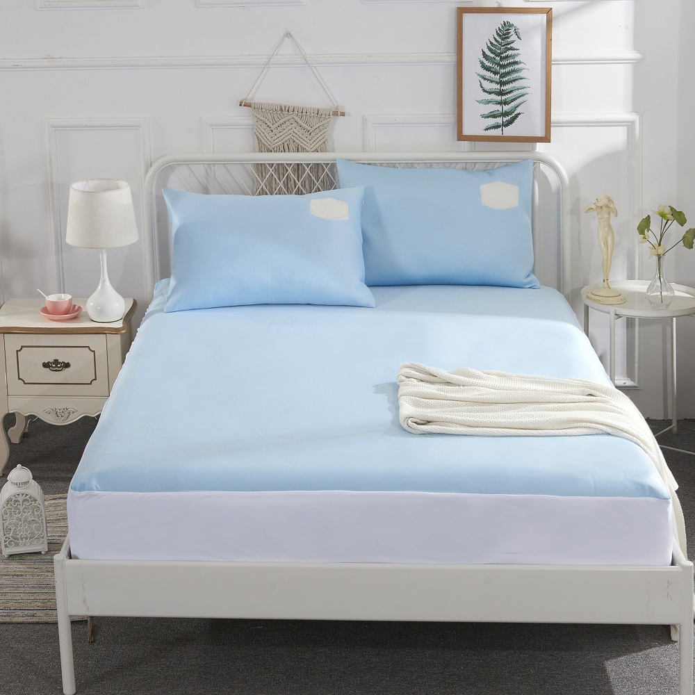 JRX-1012 Blue Stripe Nylon Cooling Knitted Jersey Fabric Laminated with TPU Waterproof Mattress Protector 