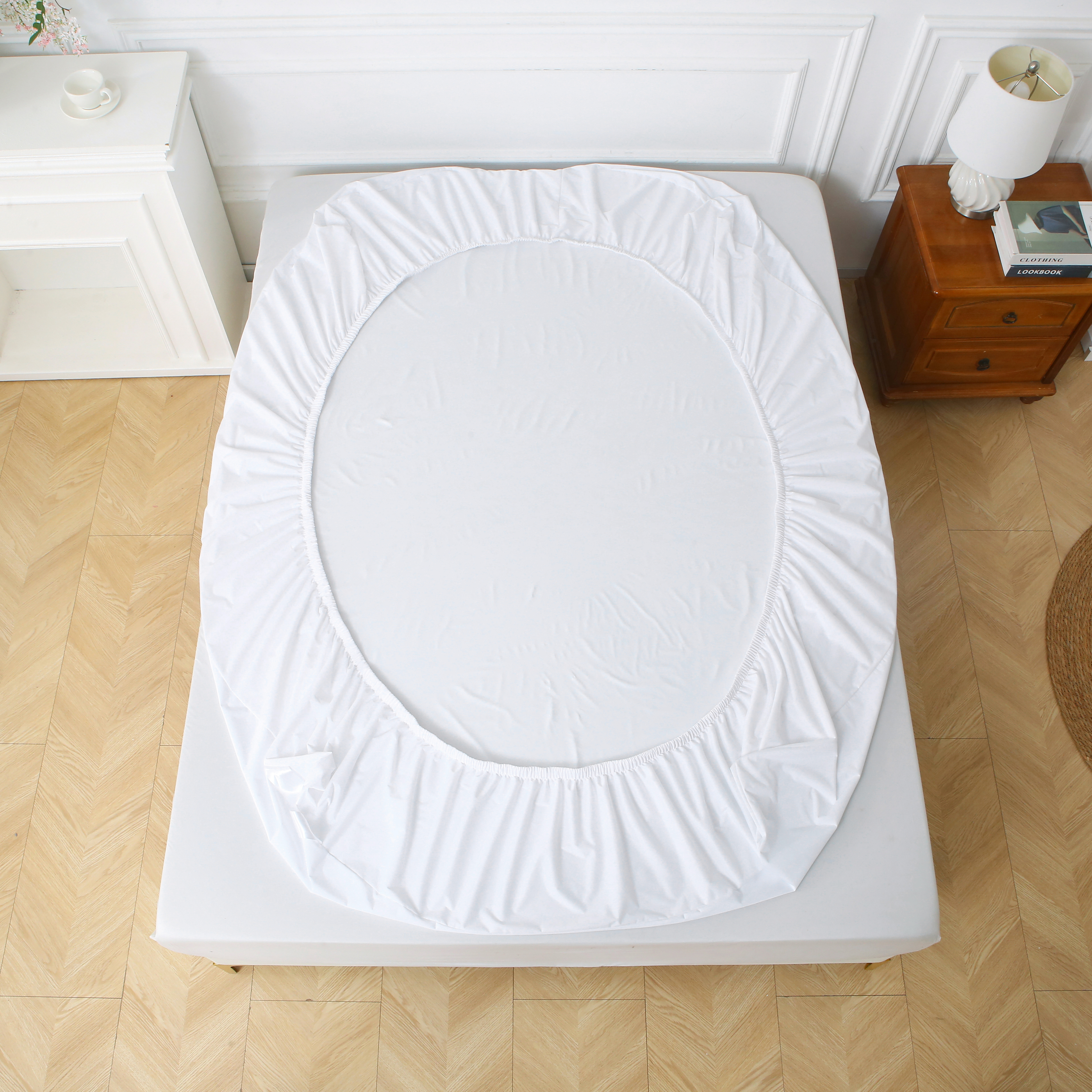 MDPE+Nylon Cooling Fiber Knitted Jersey Fabric Laminated with TPU Waterproof Fabric Mattress Protector · Full Polyester Knitted Fabric Laminated with TPU Waterproof Layer Bed Skirt — Cooling Comfort, 