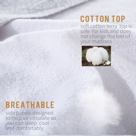 White Cotton Polyester Blended Waterproof Mattress Protector-Full Size